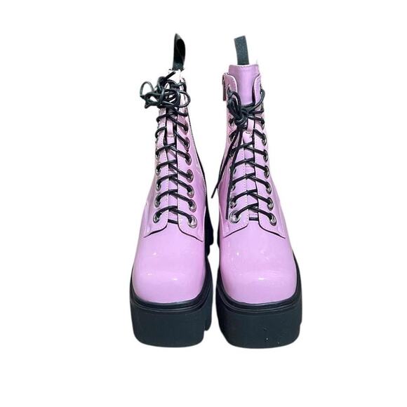 NWOB Lamoda Baby Pink Faux Patent Leather Run To You Platform Ankle Boots 5 - Picture 2 of 7